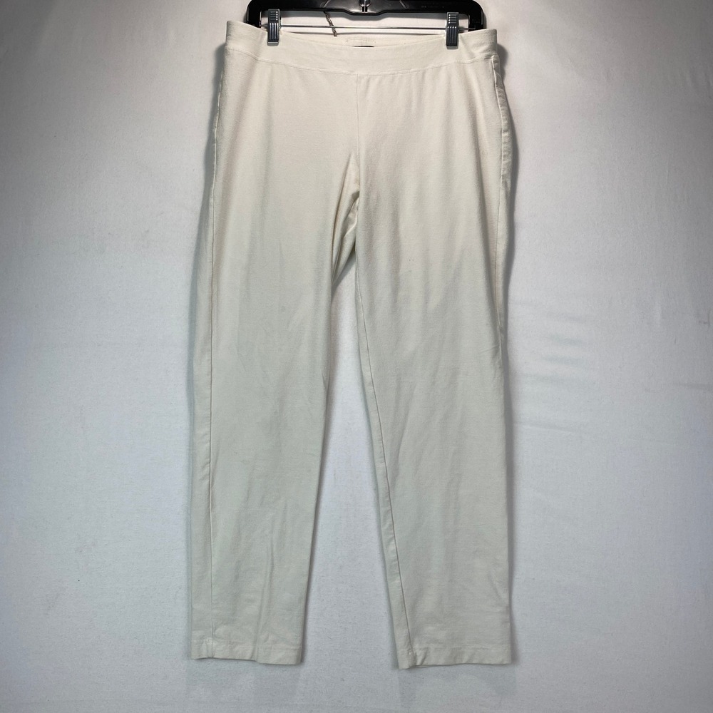 Eileen Fisher Stretch Knit Straight Leg Pants Women Medium Cream Pull On Comfort
